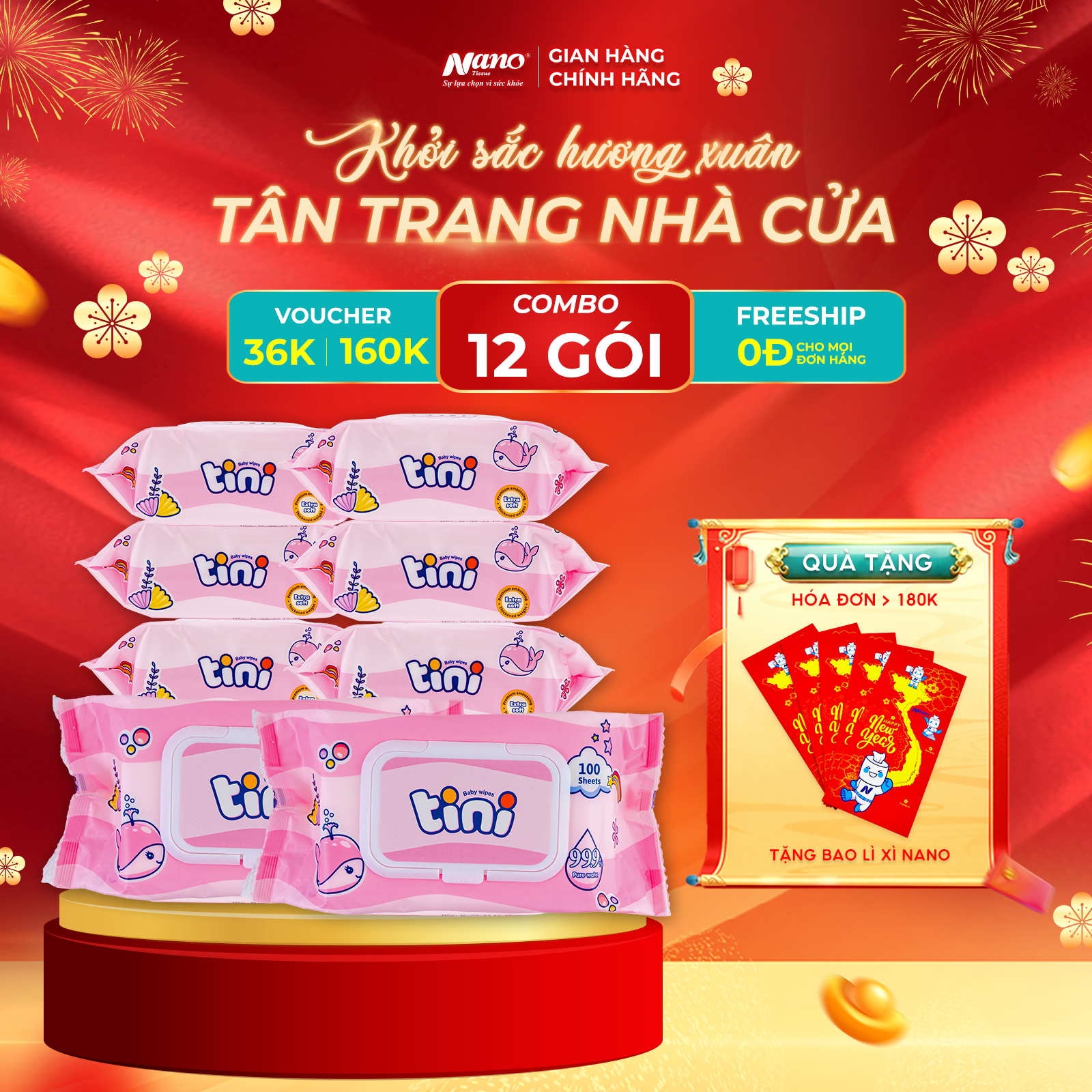 Khăn ướt Tini 100 Hương phấn